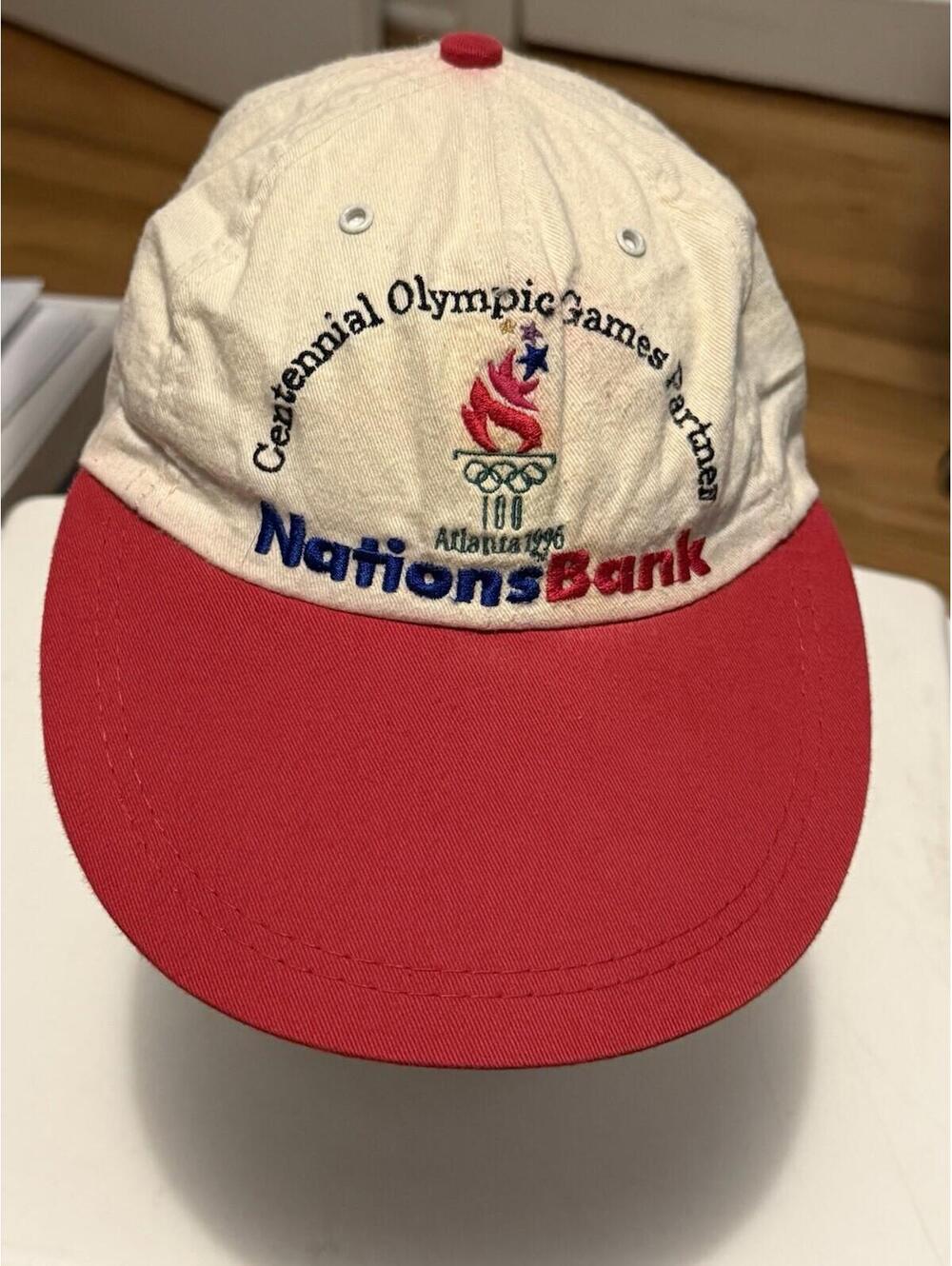 Atlanta 1996 Olympic Games Hat White Red Cap Nations Bank VTG USA Made